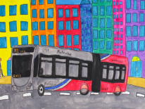 Gillian Patterson, Art Enables An illustration by Gillian Patterson, Art Enables, depicting a metrobus driving in downtown DC